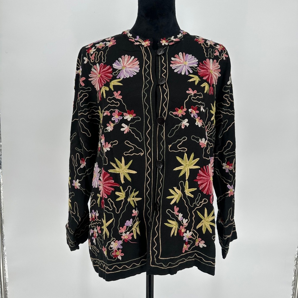 Vermont Country Store Floral Embroidered Jacket Boho Western Colorful Medium
